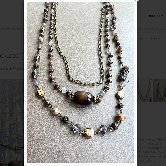 Bohemian “ Medina 2 “ Magnetic Adjustable Beaded Necklace Tigers Eye - Picture 3 of 7